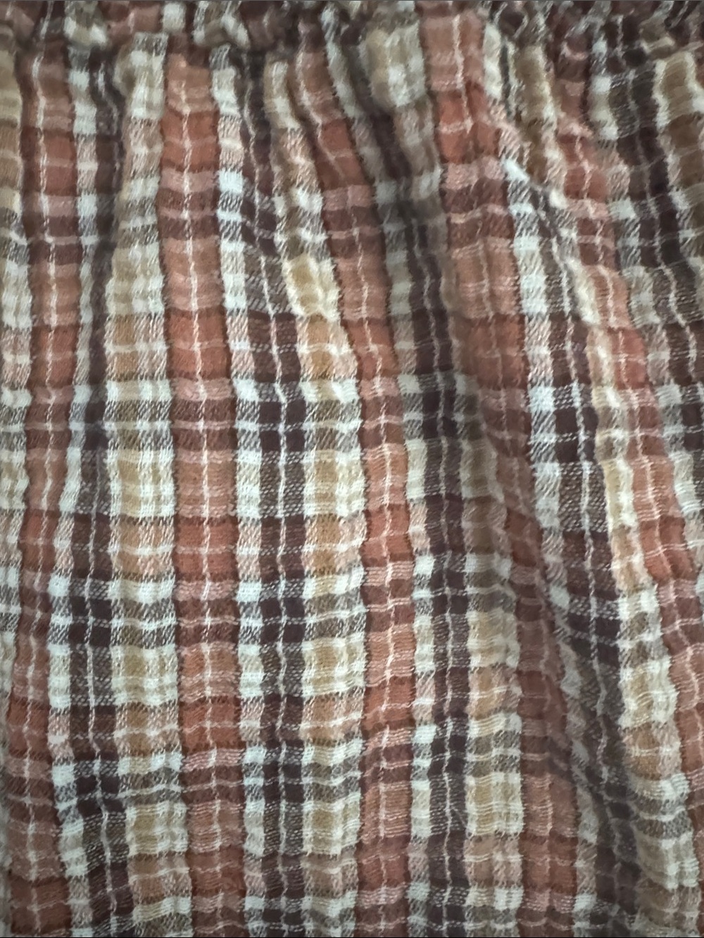 Old Navy Top Women's Large Rust, Cream and Brown Plaid Peasant Style - Picture 3 of 5